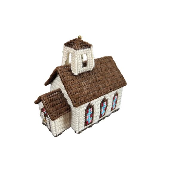 Vtg Church Steeple- crochet frame- some wear- music box how great thou art - Picture 6 of 6